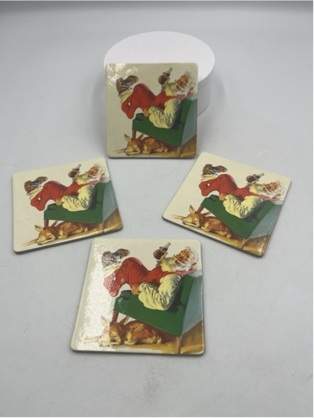 2000 Coca-Cola Cork Trivet Coaster Santa Claus in Armchair Lot of 4 NICE